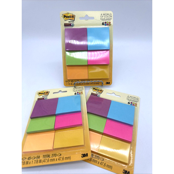 Lot Of 3 Post-it® Super Sticky Notes 6 Colors 45 Sheets Each. 270 Total Count - Picture 1 of 1